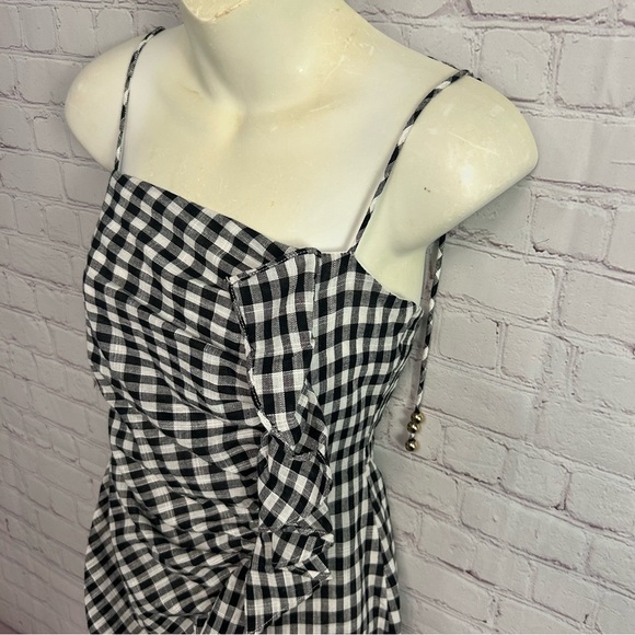 Sabo Skirt New Black Gingham Saha Gingham mini dress cotton ruffle Small Chic - Picture 10 of 10